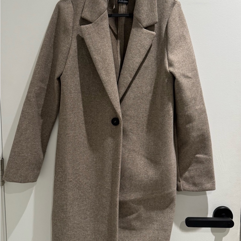 Zara Taupe Single-Breasted Long Coat - Picture 2 of 5
